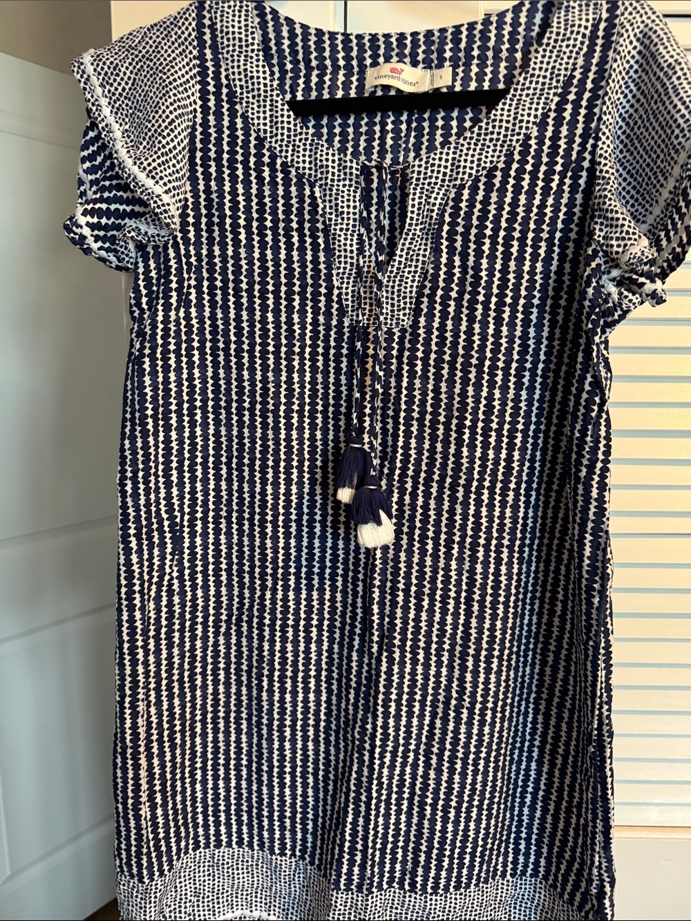 Vineyard Vines Navy and White Tassel Shift Dress